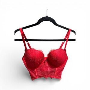 Victoria's Secret Red Lace Corset Bustier Bra Top 34D Valentine's Demi Very Sexy